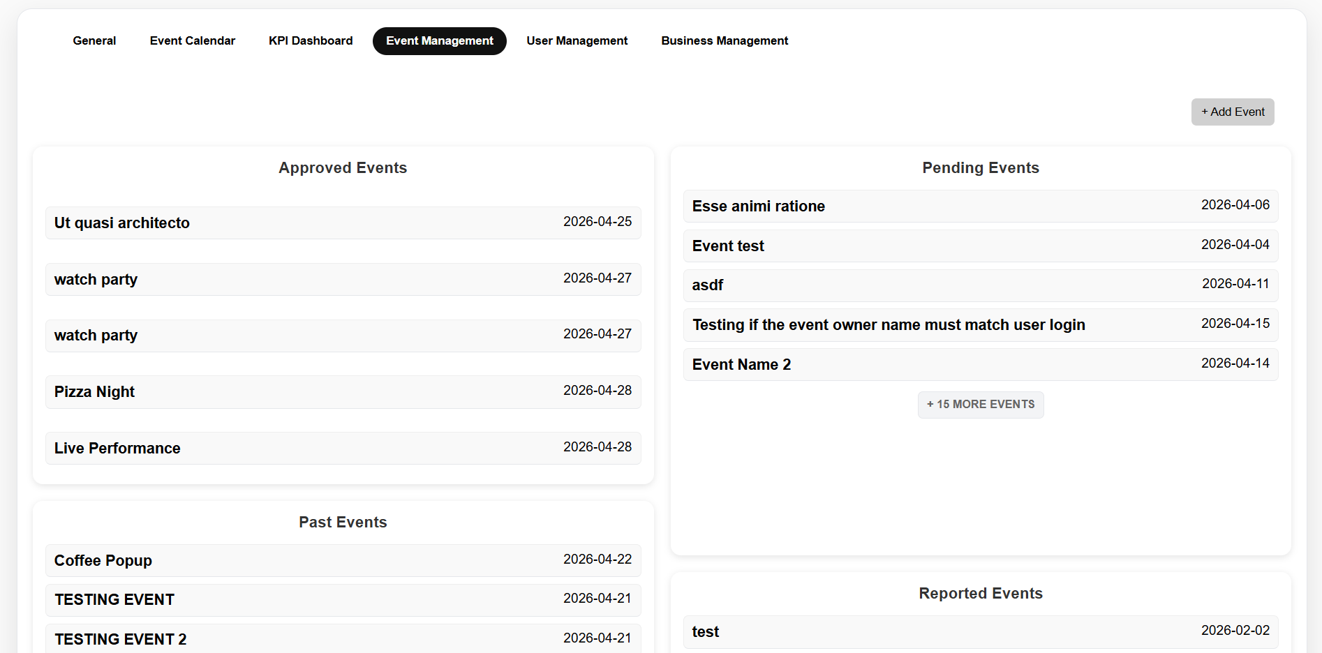 Placeholder for Admin event management screenshot