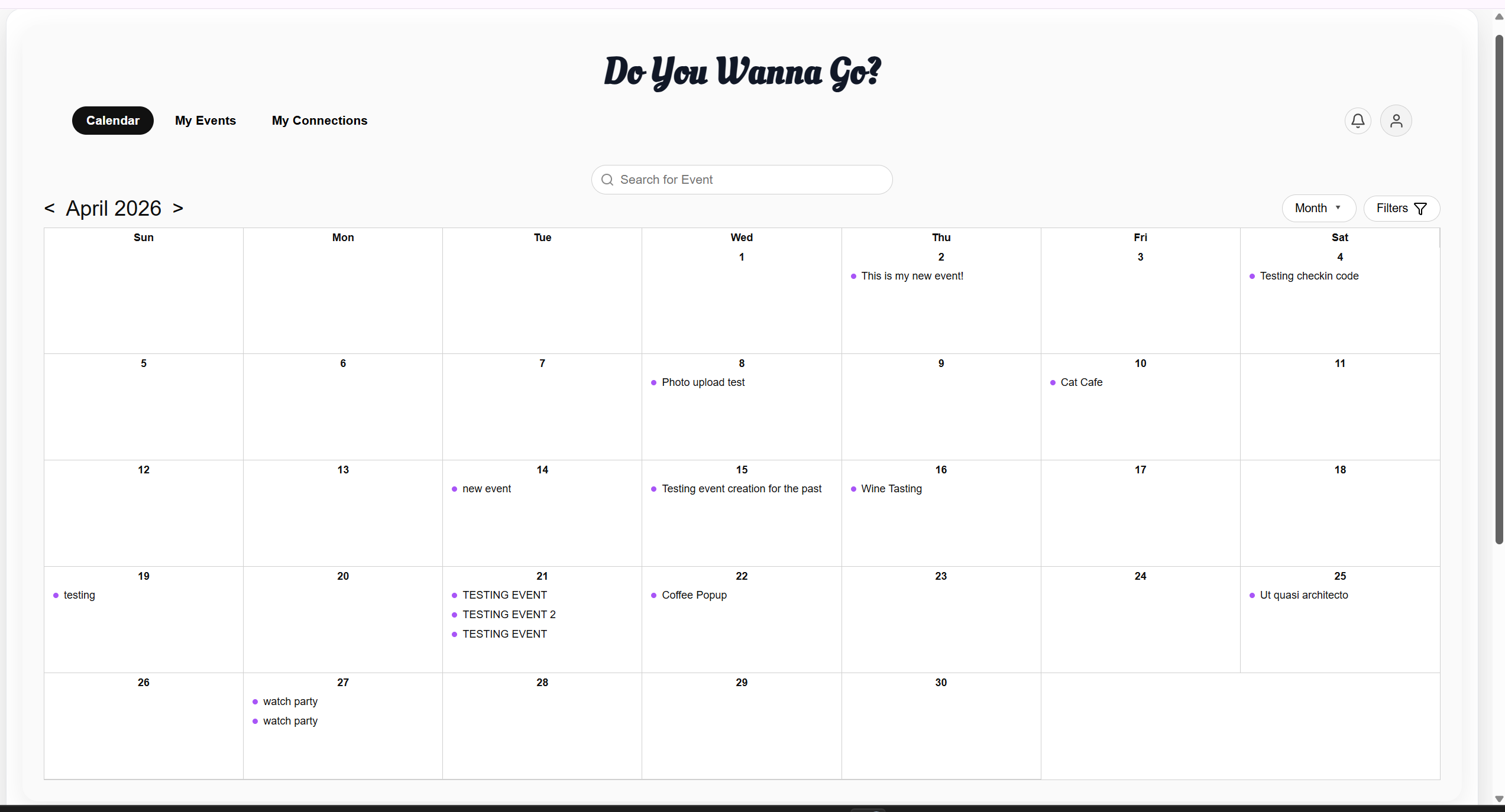 Placeholder for Eventgoer calendar view screenshot