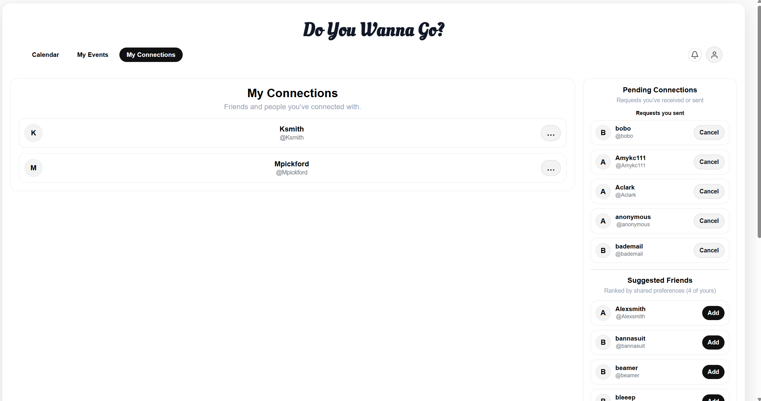 Placeholder for Eventgoer My Connections screenshot