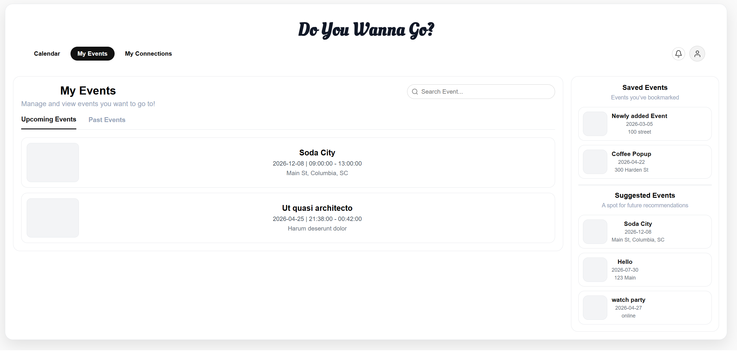 Placeholder for Eventgoer My Events screenshot